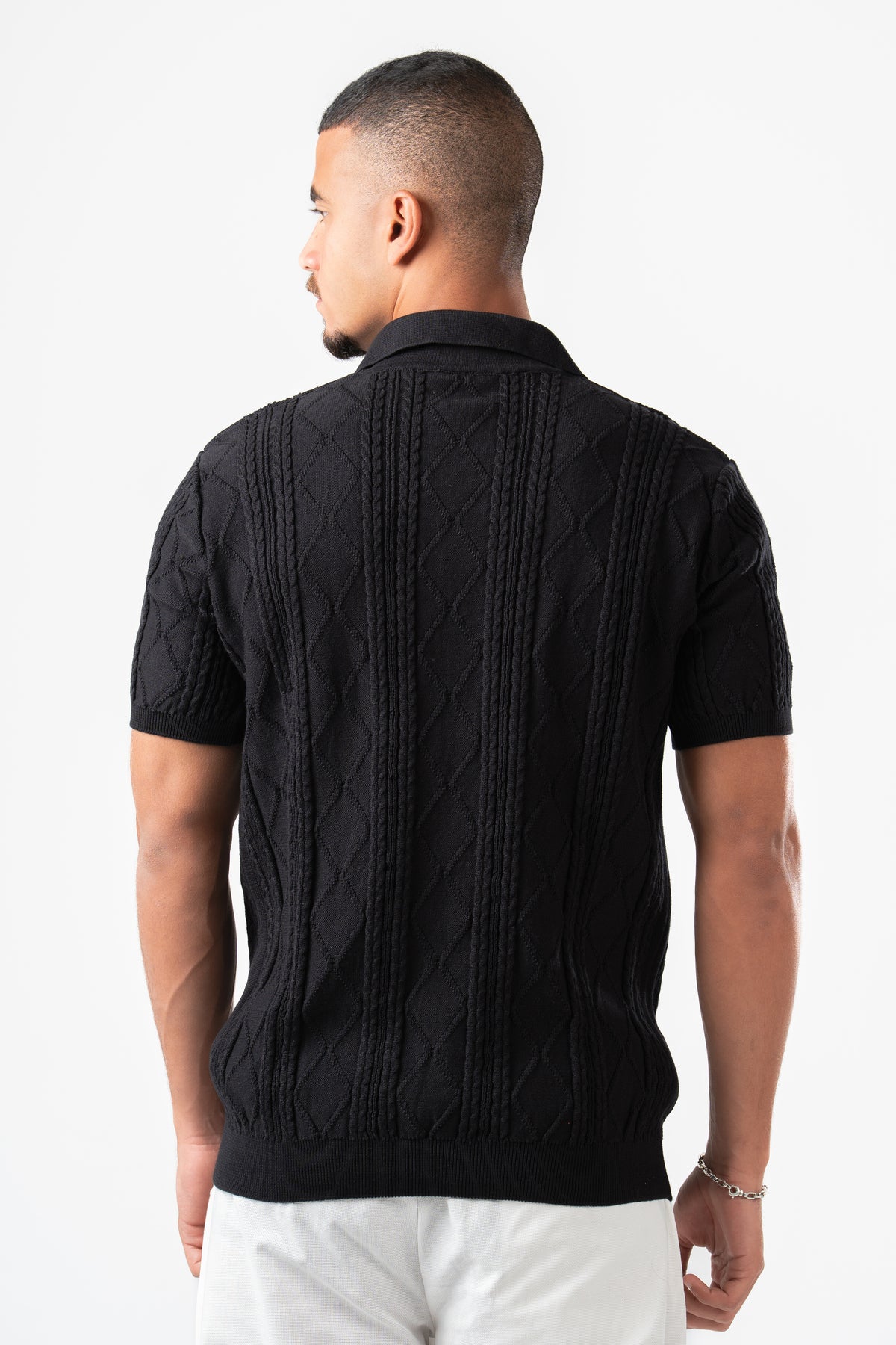 BLACK BRAIDED SHORT SLEEVE POLO