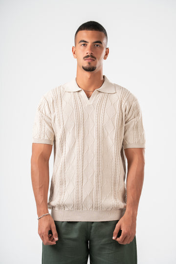 BEIGE BRAIDED SHORT SLEEVE POLO
