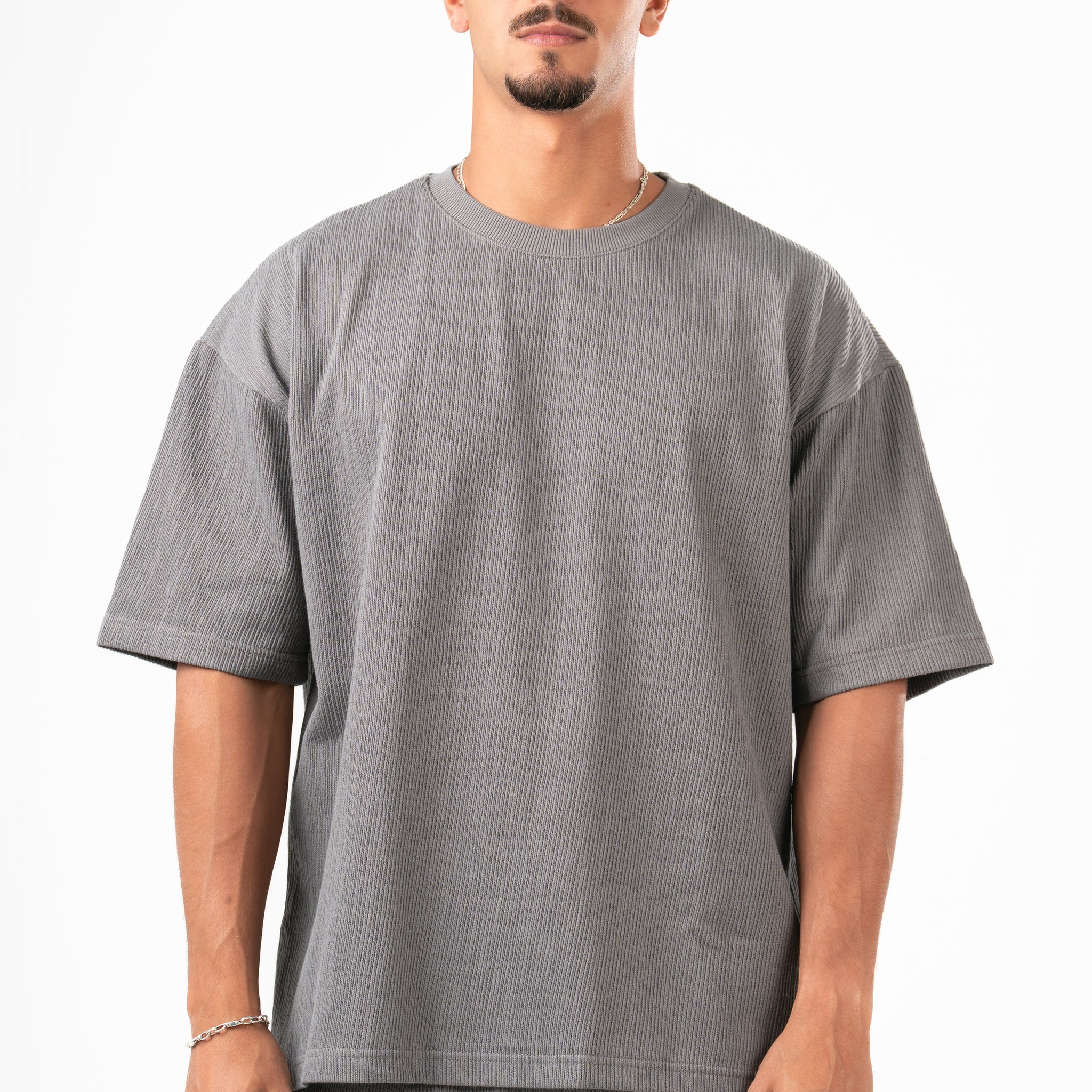 DARK GREY RIDGED BOX-TEE