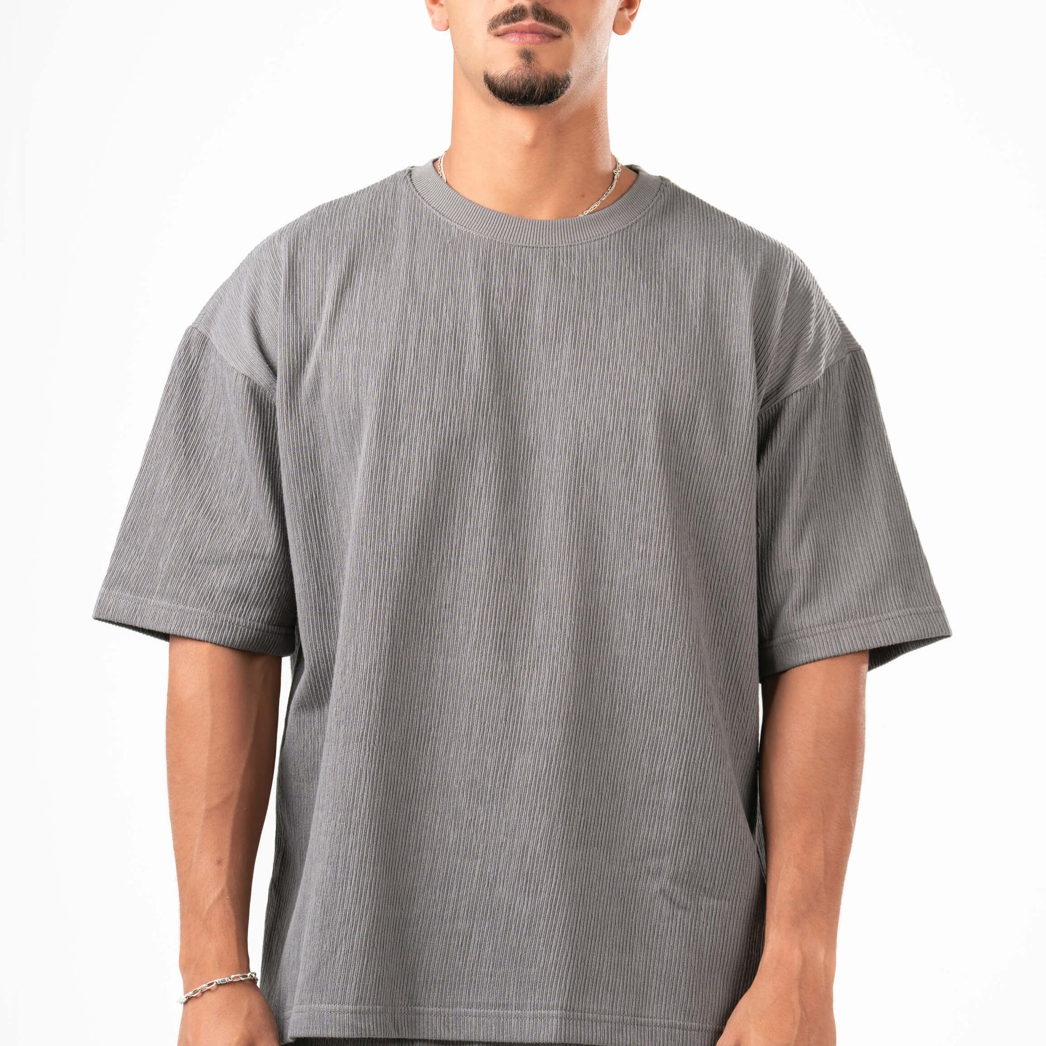 DARK GREY RIDGED BOX-TEE