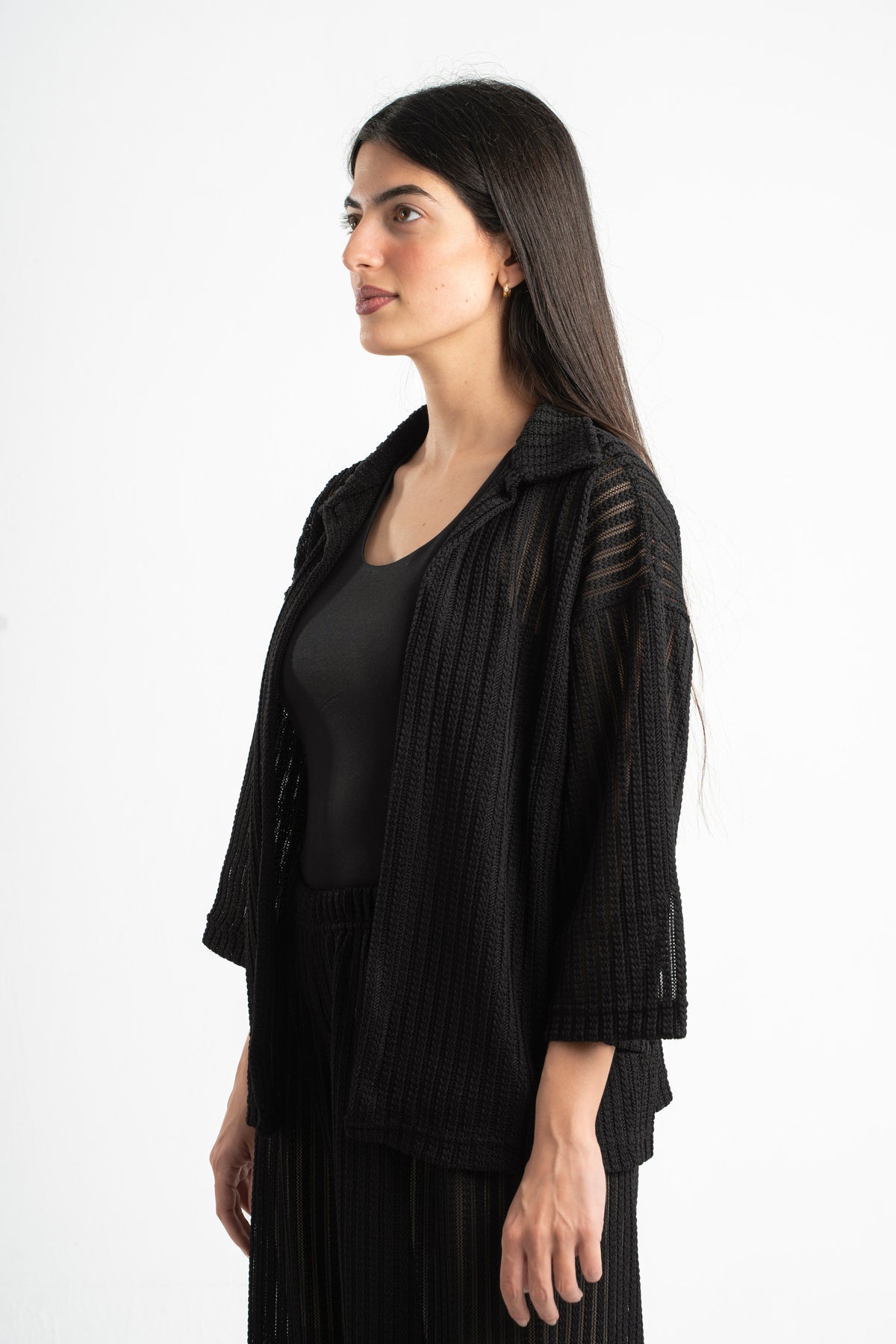 BLACK SEMI SHEER KNITTED TOP