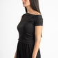 BLACK WRINKLED ASYMMETRICAL TOP