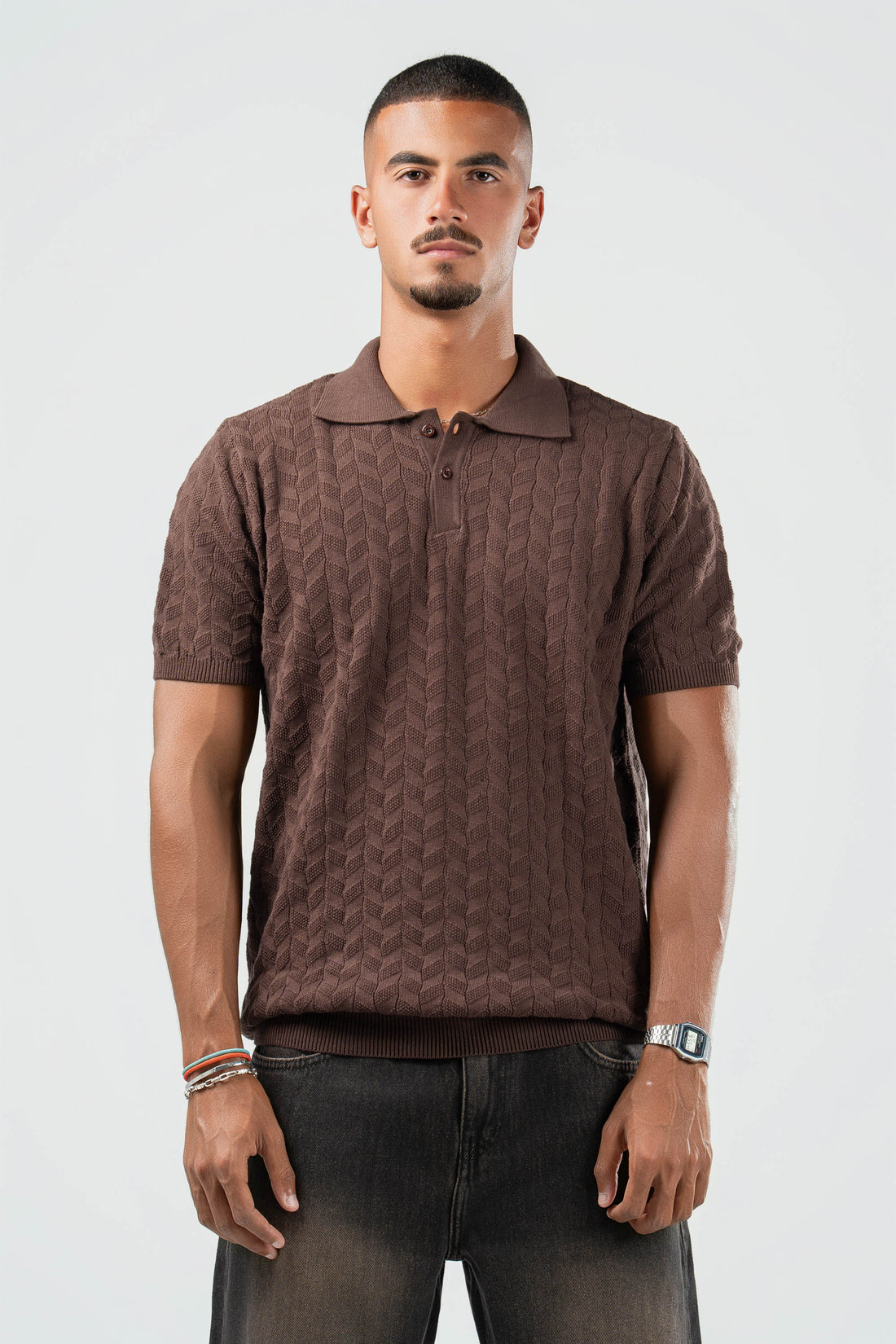 DARK BROWN HEX TWIST POLO