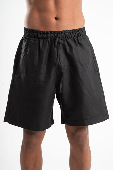 BLACK LOOSE FIT LINEN BLEND SHORT 021