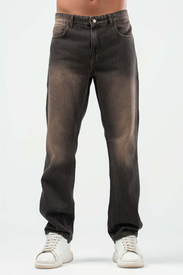 WASHED BROWN STRAIGHT LEG DENIM PANTS
