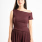 BURGUNDY WRINKLED ASYMMETRICAL TOP