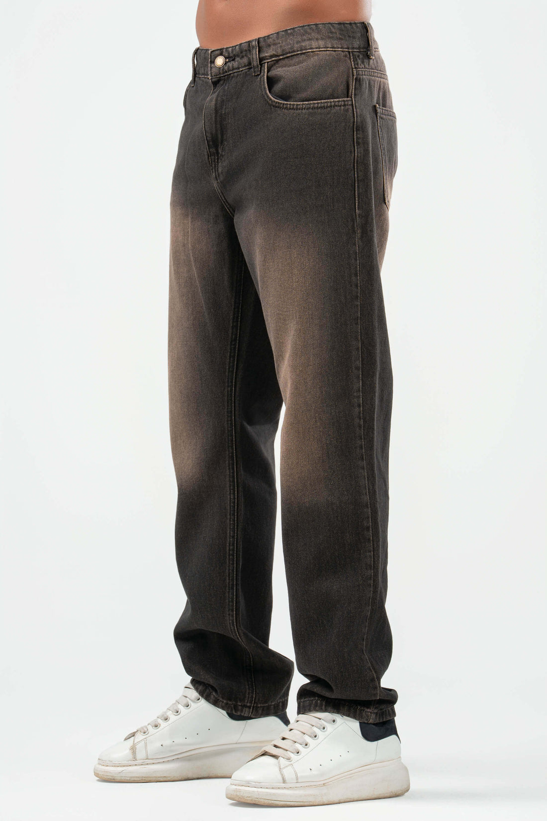 WASHED BROWN STRAIGHT LEG DENIM PANTS