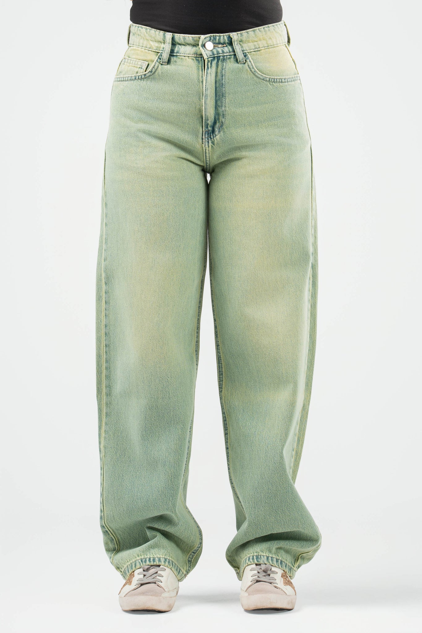 ACID LIME WASH OVERSIZED DENIM PANTS