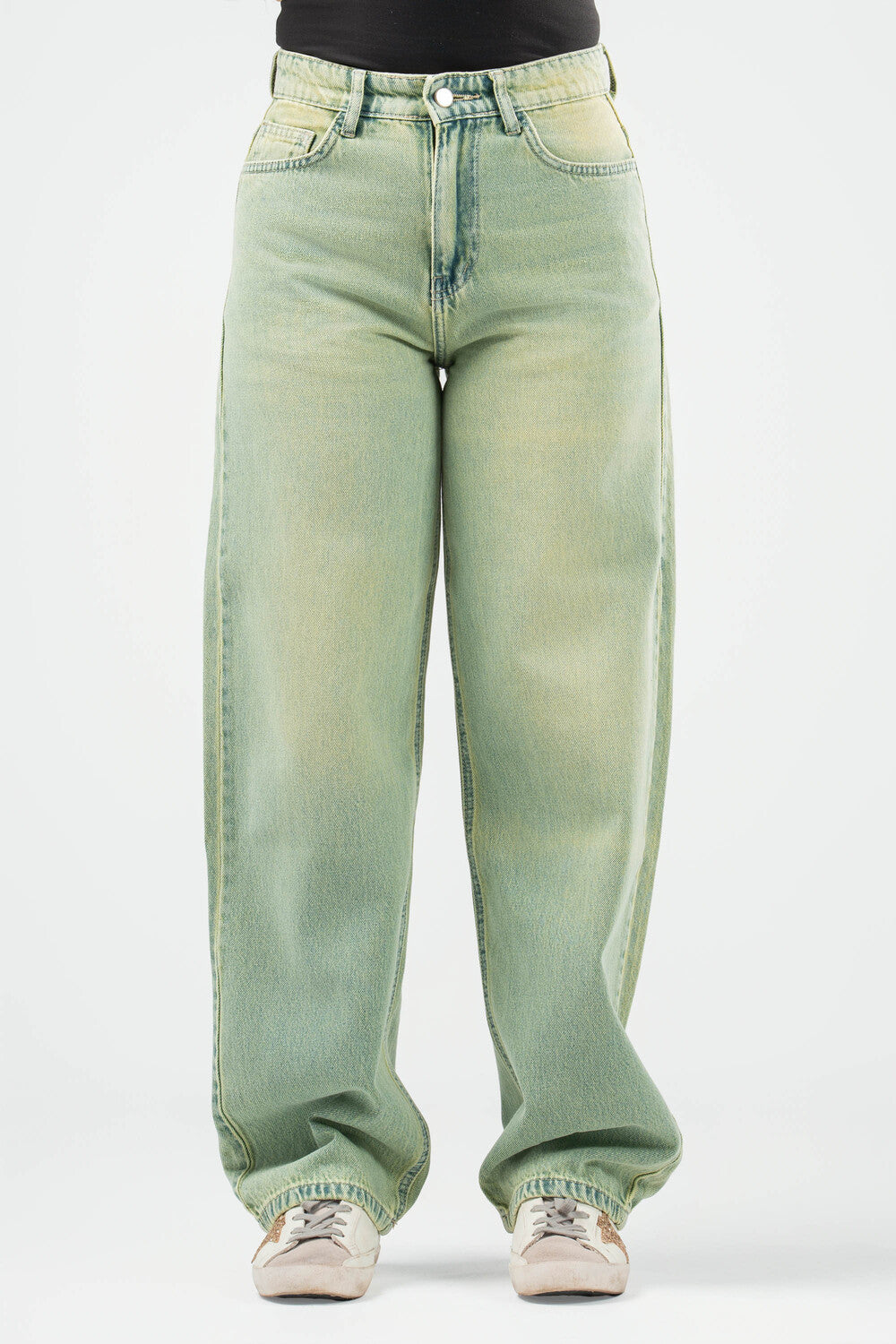 Light green jeans on a white background