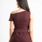 BURGUNDY WRINKLED ASYMMETRICAL TOP