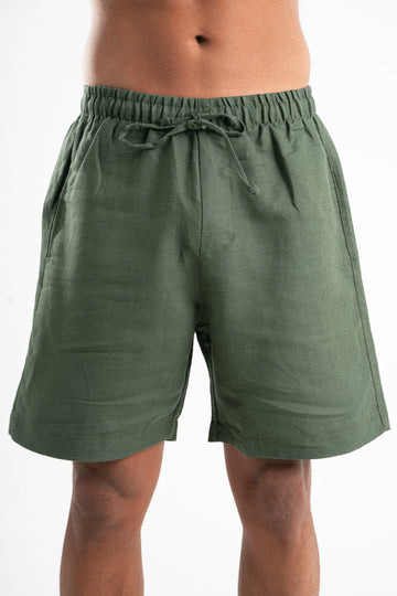 DARK GREEN LOOSE FIT LINEN BLEND SHORT 021