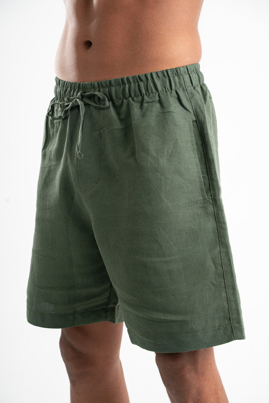 DARK GREEN LOOSE FIT LINEN BLEND SHORT 021