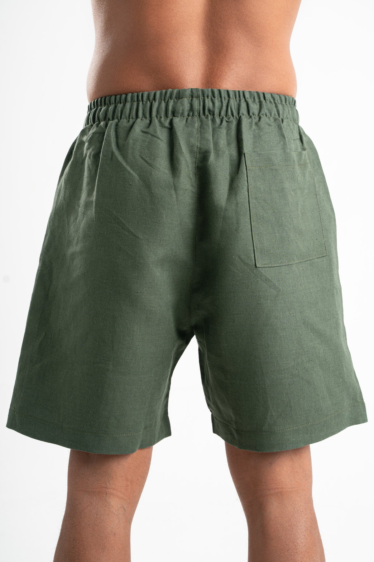 DARK GREEN LOOSE FIT LINEN BLEND SHORT 021