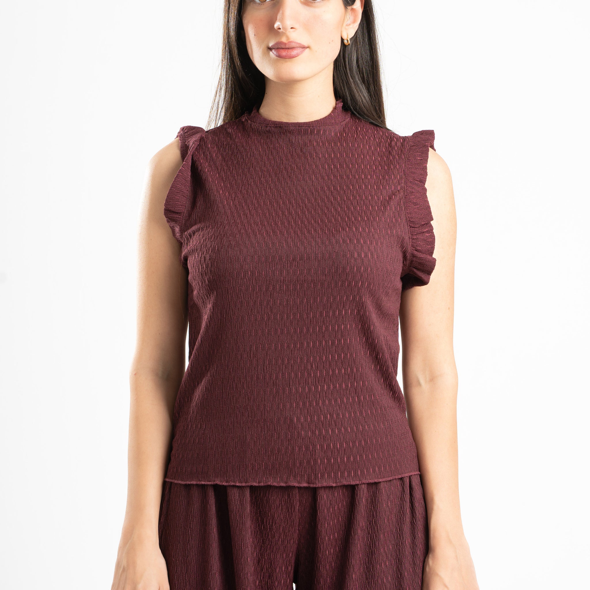 BURGUNDY WRINKLED RUFFLED TOP