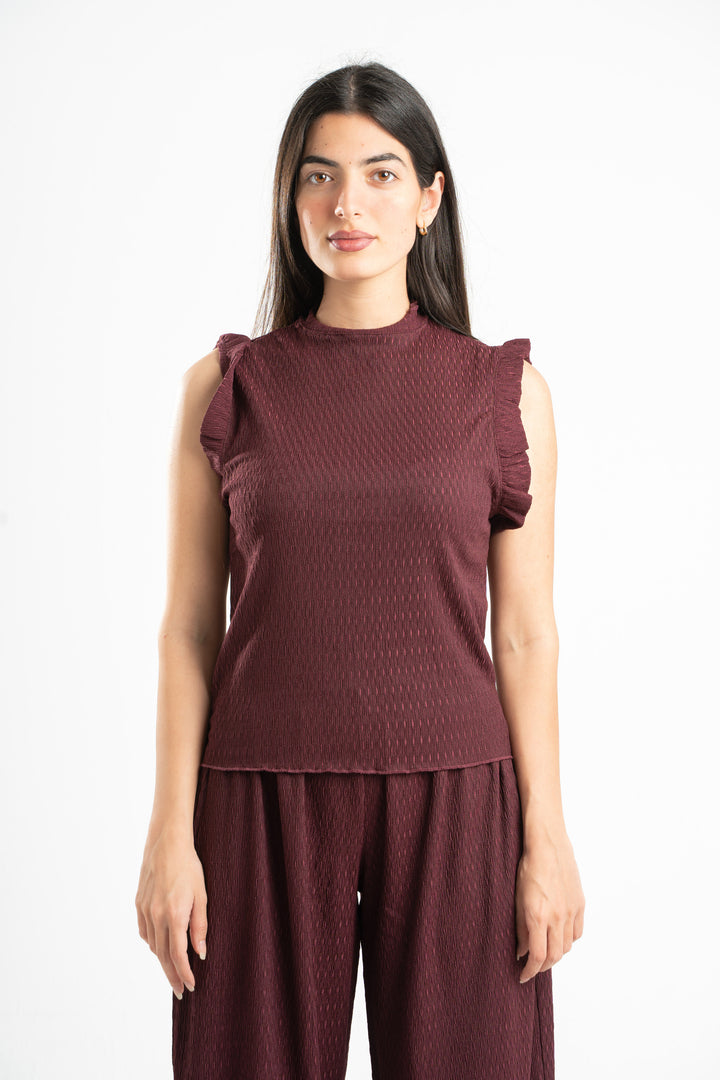 BURGUNDY WRINKLED RUFFLED TOP