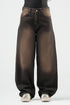 Brown wide-leg jeans on a white background