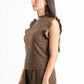 BROWN WRINKLED RUFFLED TOP