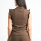 BROWN WRINKLED RUFFLED TOP
