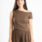 BROWN WRINKLED ASYMMETRICAL TOP