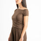 BROWN WRINKLED ASYMMETRICAL TOP