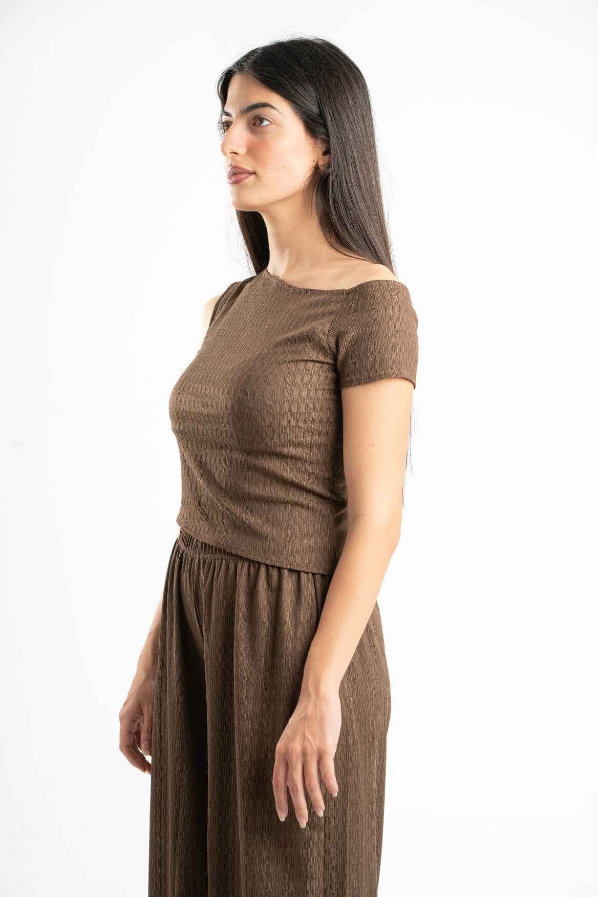 BROWN WRINKLED ASYMMETRICAL TOP