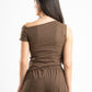 BROWN WRINKLED ASYMMETRICAL TOP