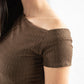 BROWN WRINKLED ASYMMETRICAL TOP
