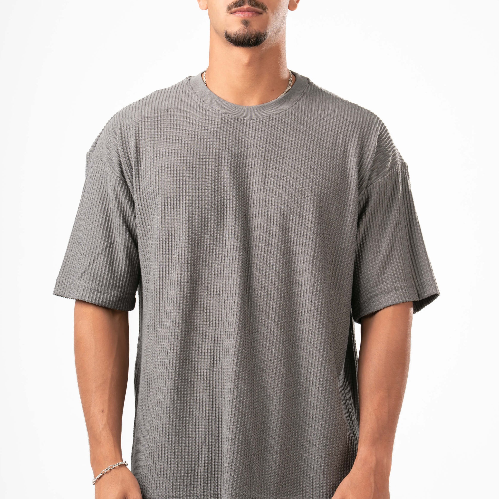 GREY MINIMAL RIBBED BOX-TEE