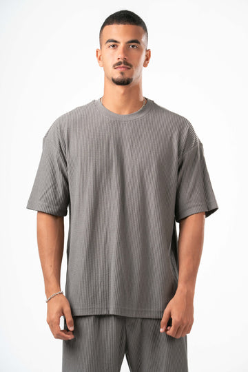 GREY MINIMAL RIBBED BOX-TEE