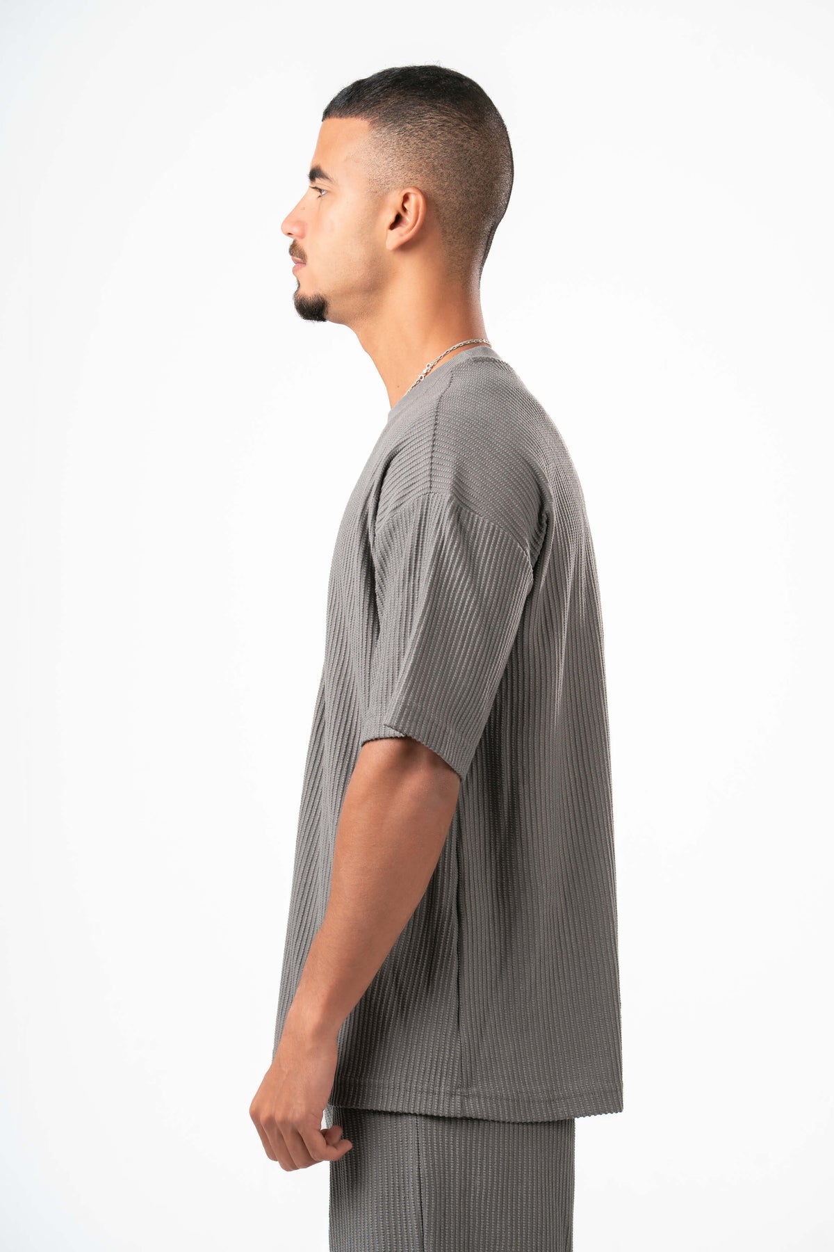 GREY MINIMAL RIBBED BOX-TEE