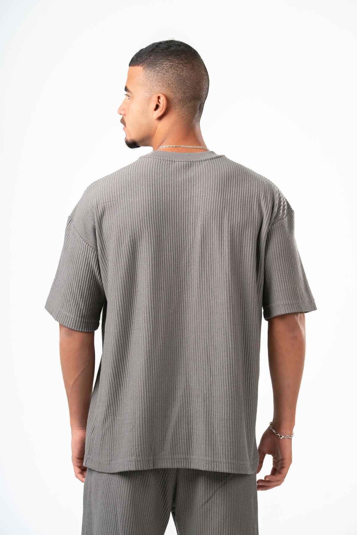 GREY MINIMAL RIBBED BOX-TEE
