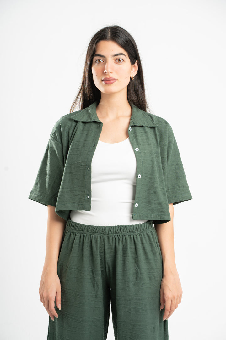 DARK GREEN WAVE TEXTURED SHIRT