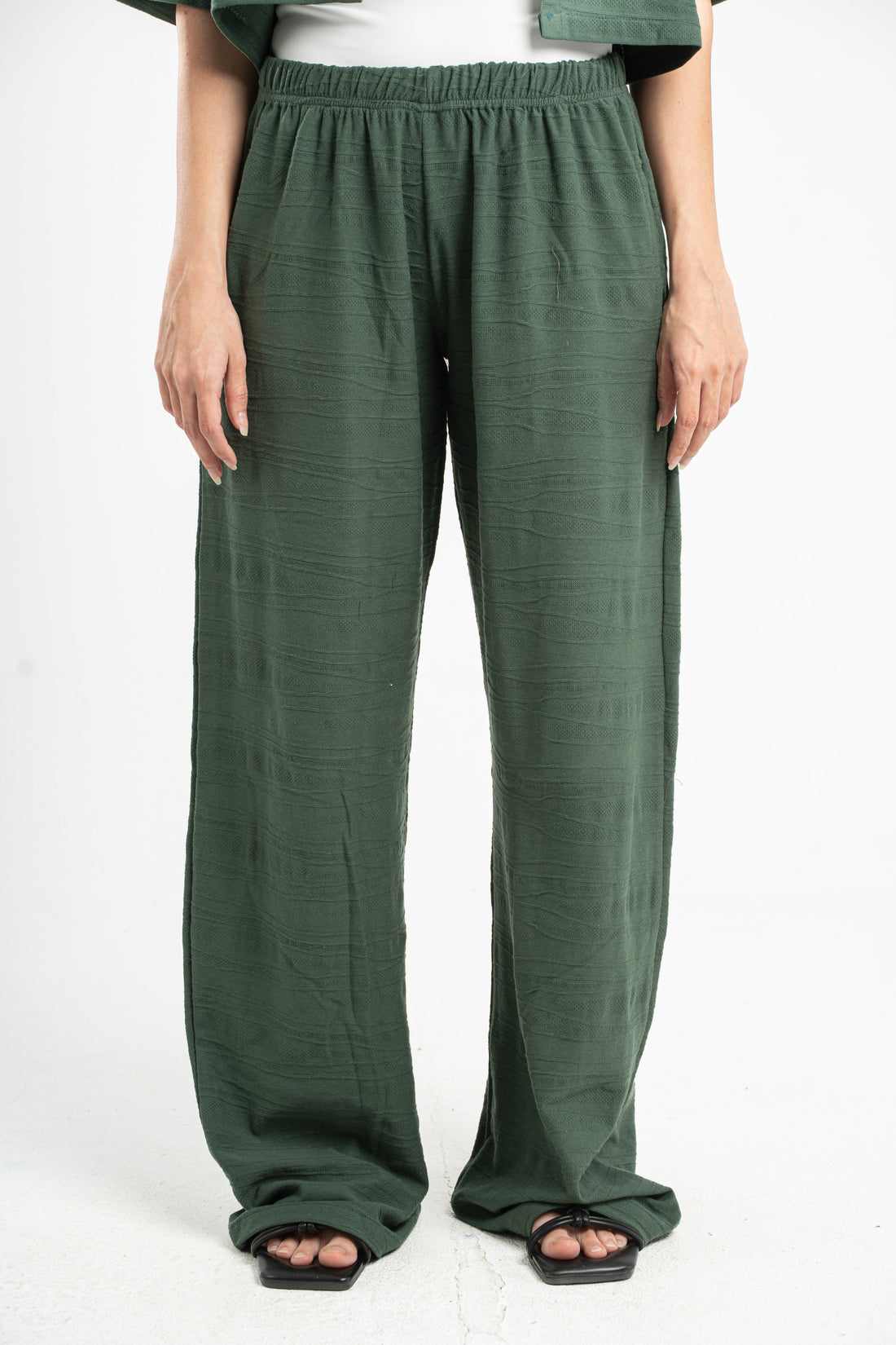 DARK GREEN WAVE TEXTURED PANTS