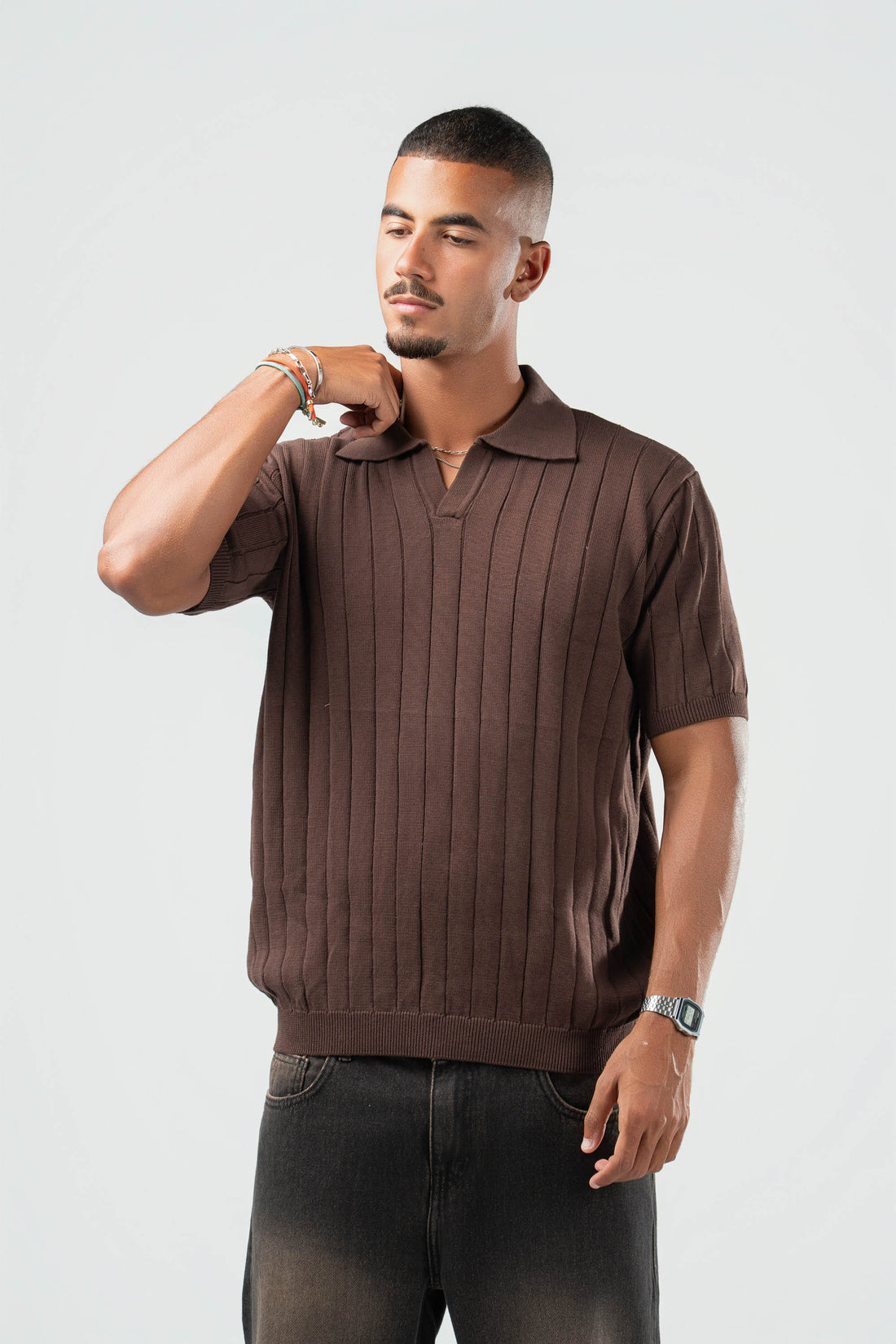 DARK BROWN EASY LINES KNIT POLO