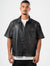 JET BLACK BOXY FAUX-LEATHER SHIRT JACKET