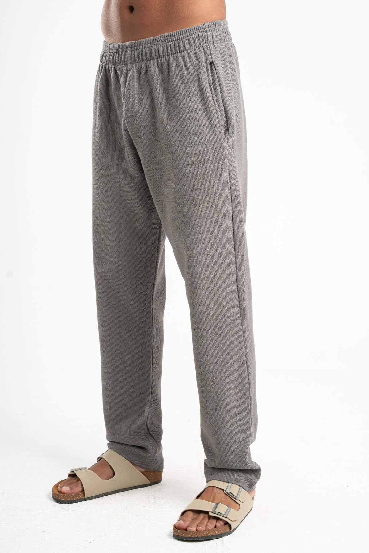 GREY WAFFLE WEAVE PANTS