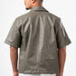 GREYISH GREEN BOXY FAUX-LEATHER SHIRT JACKET