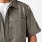 GREYISH GREEN BOXY FAUX-LEATHER SHIRT JACKET