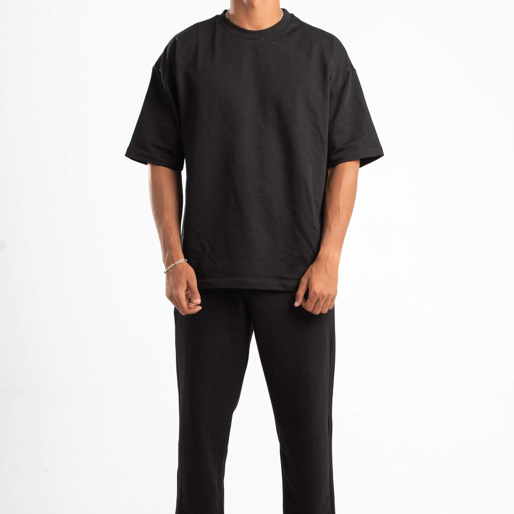 BLACK WAFFLE WEAVE PANTS