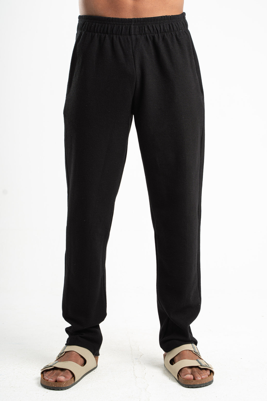 BLACK WAFFLE WEAVE PANTS