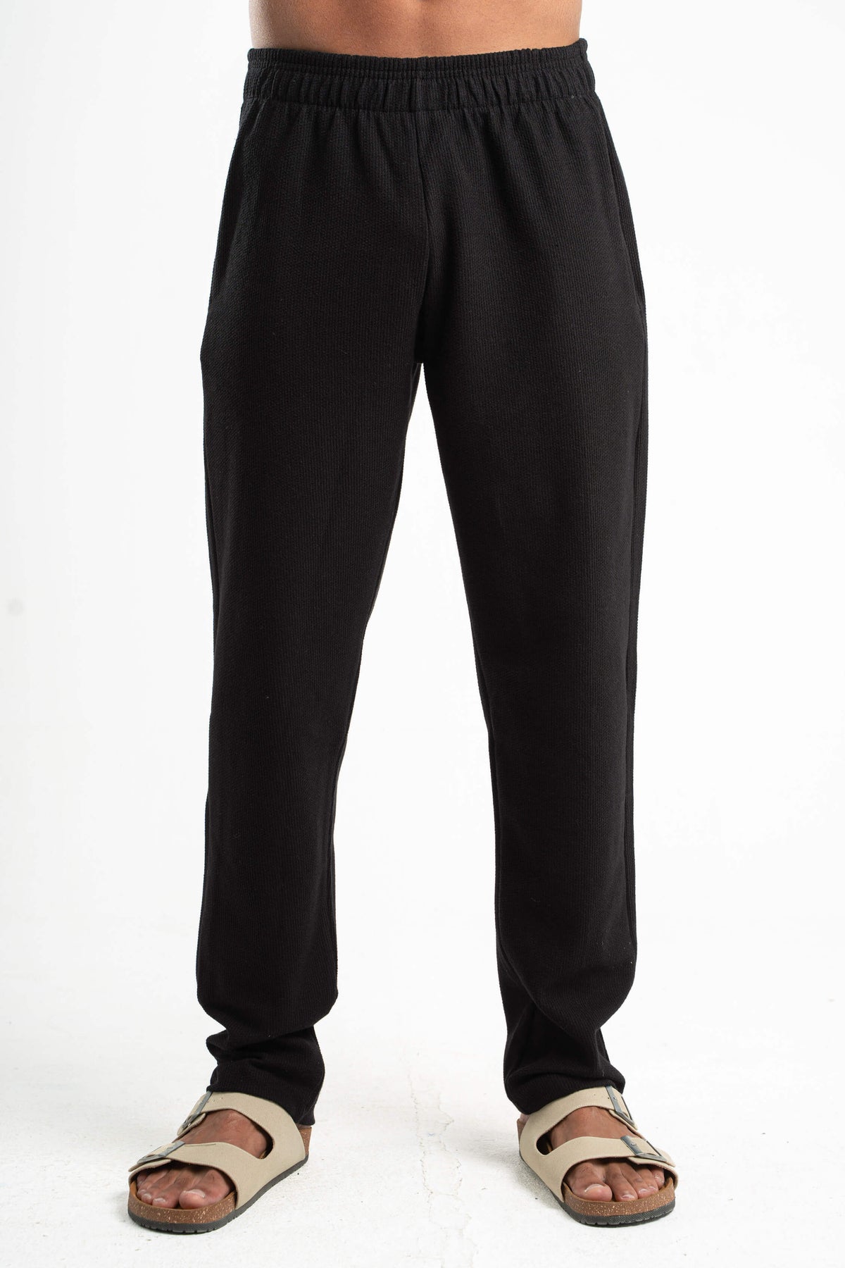 BLACK WAFFLE WEAVE PANTS