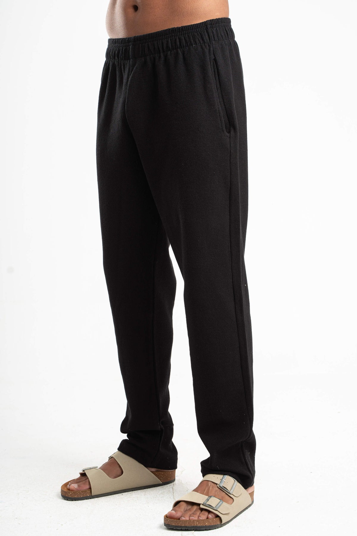 BLACK WAFFLE WEAVE PANTS