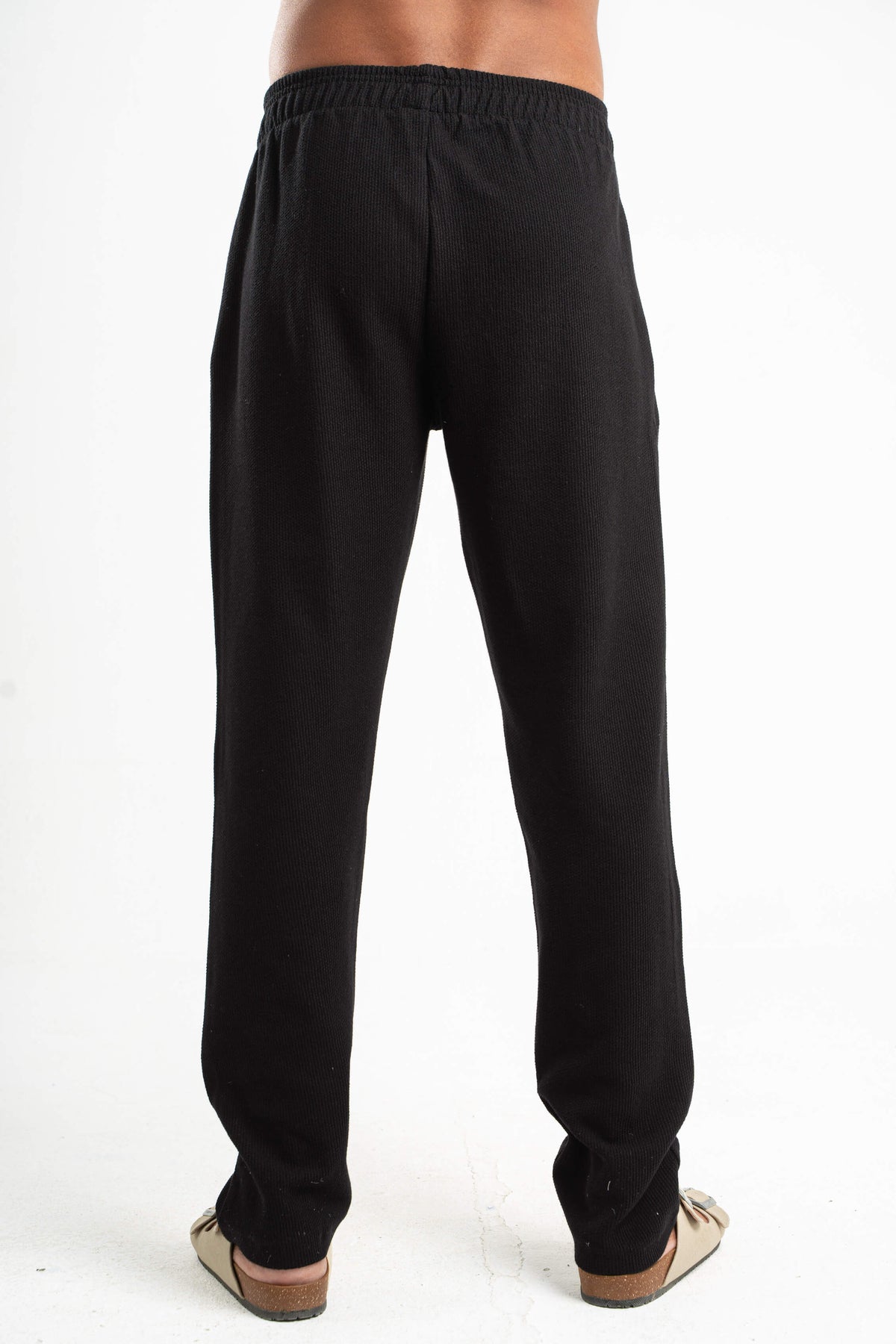 BLACK WAFFLE WEAVE PANTS
