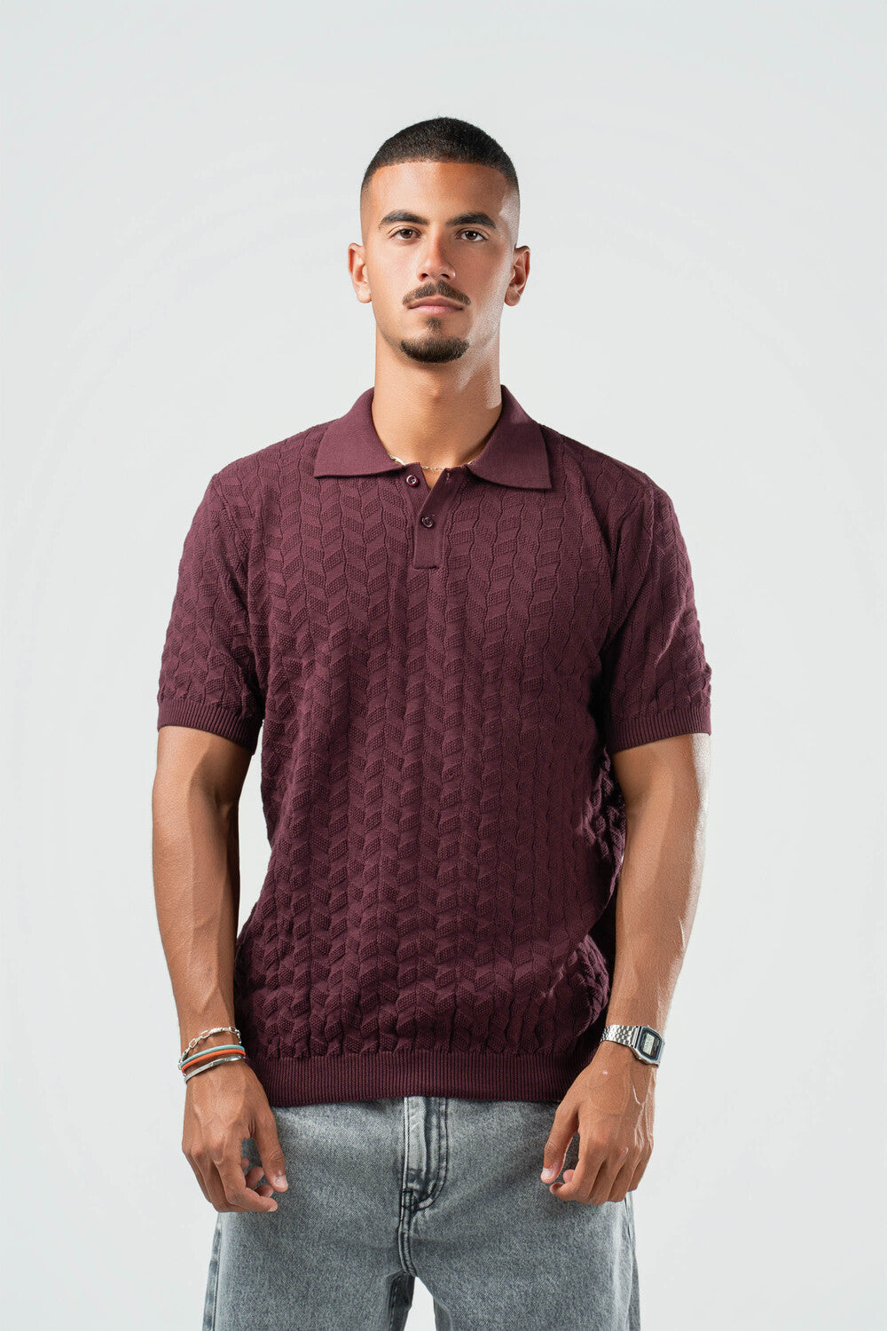 BURGUNDY HEX TWIST POLO