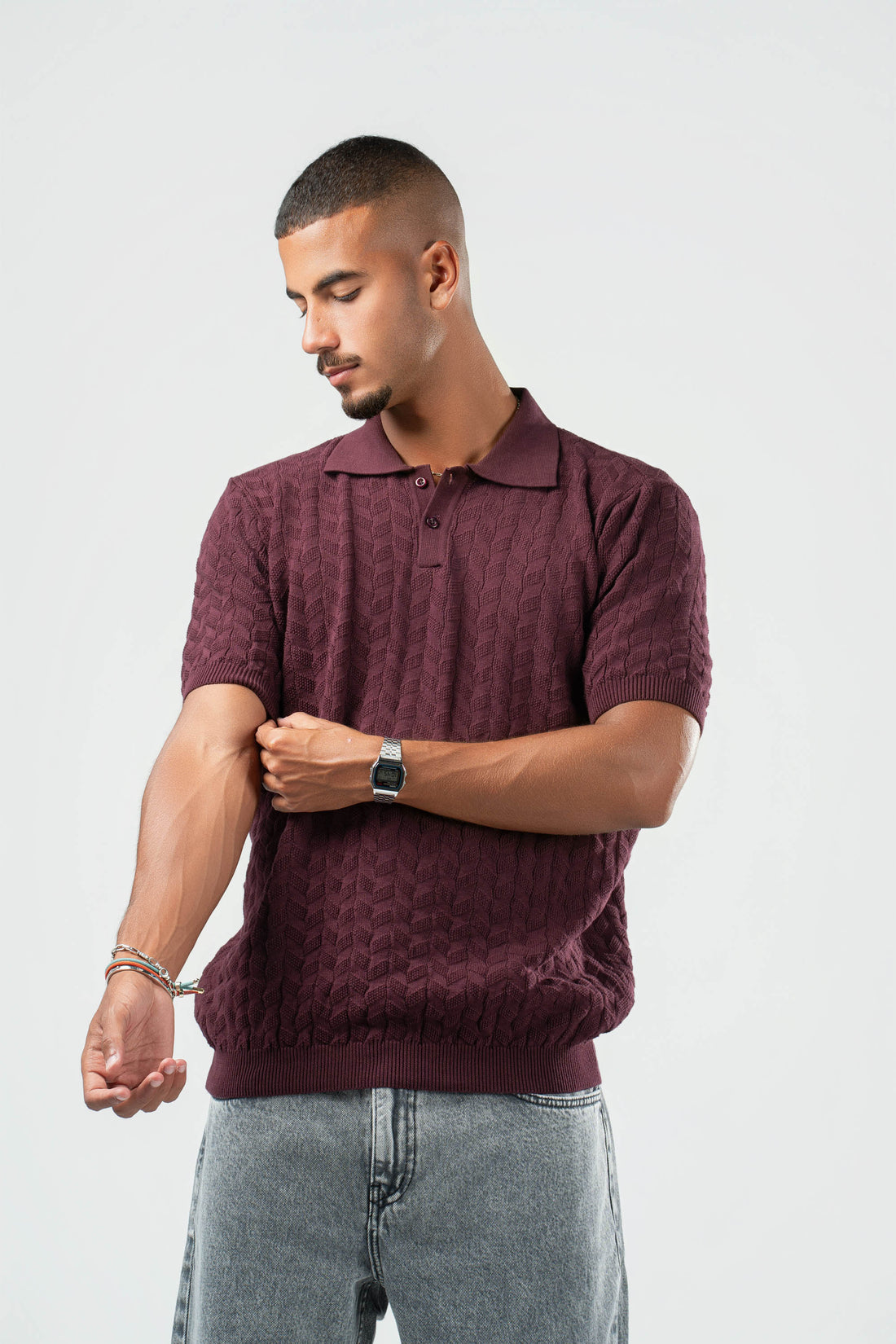 BURGUNDY HEX TWIST POLO