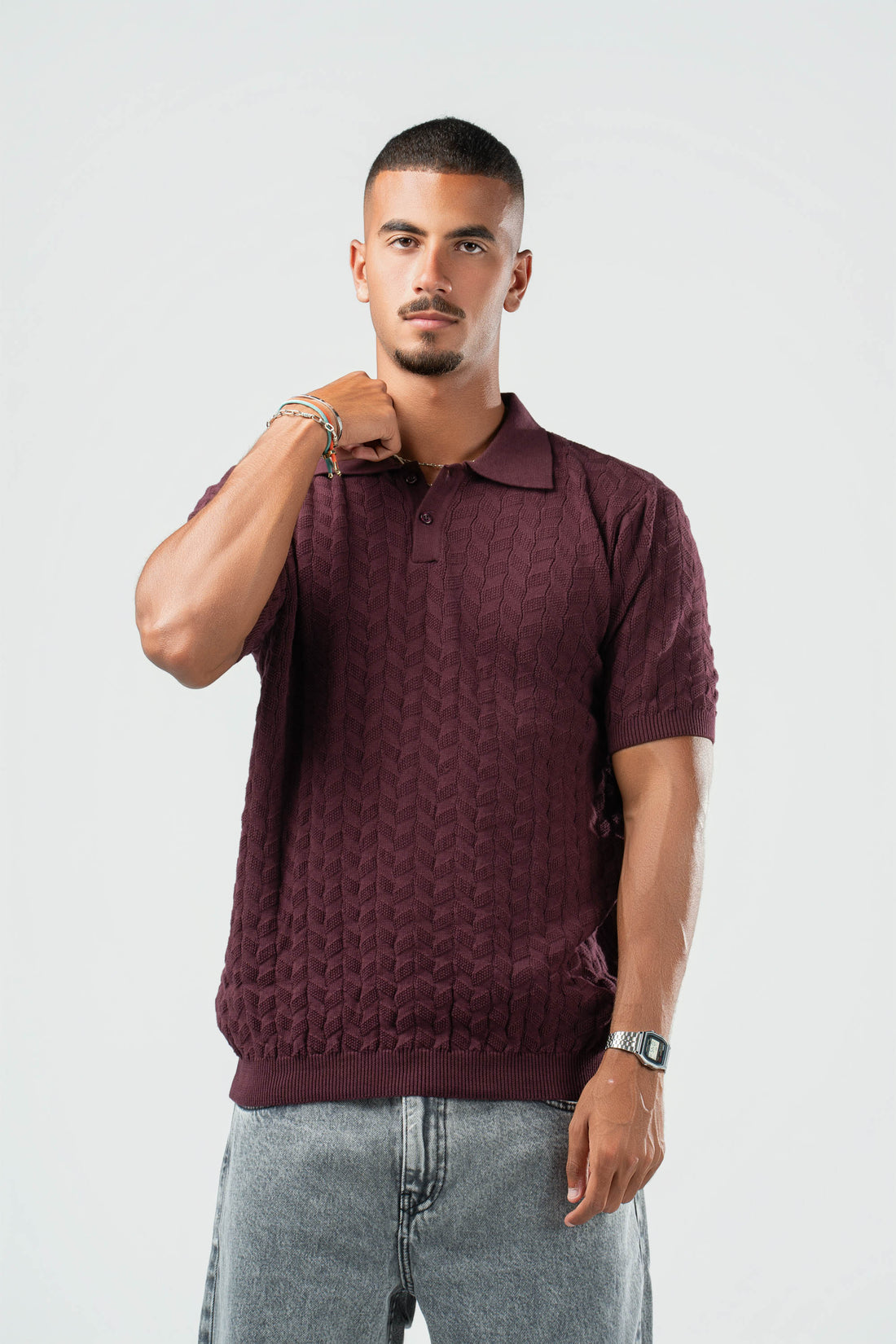 BURGUNDY HEX TWIST POLO