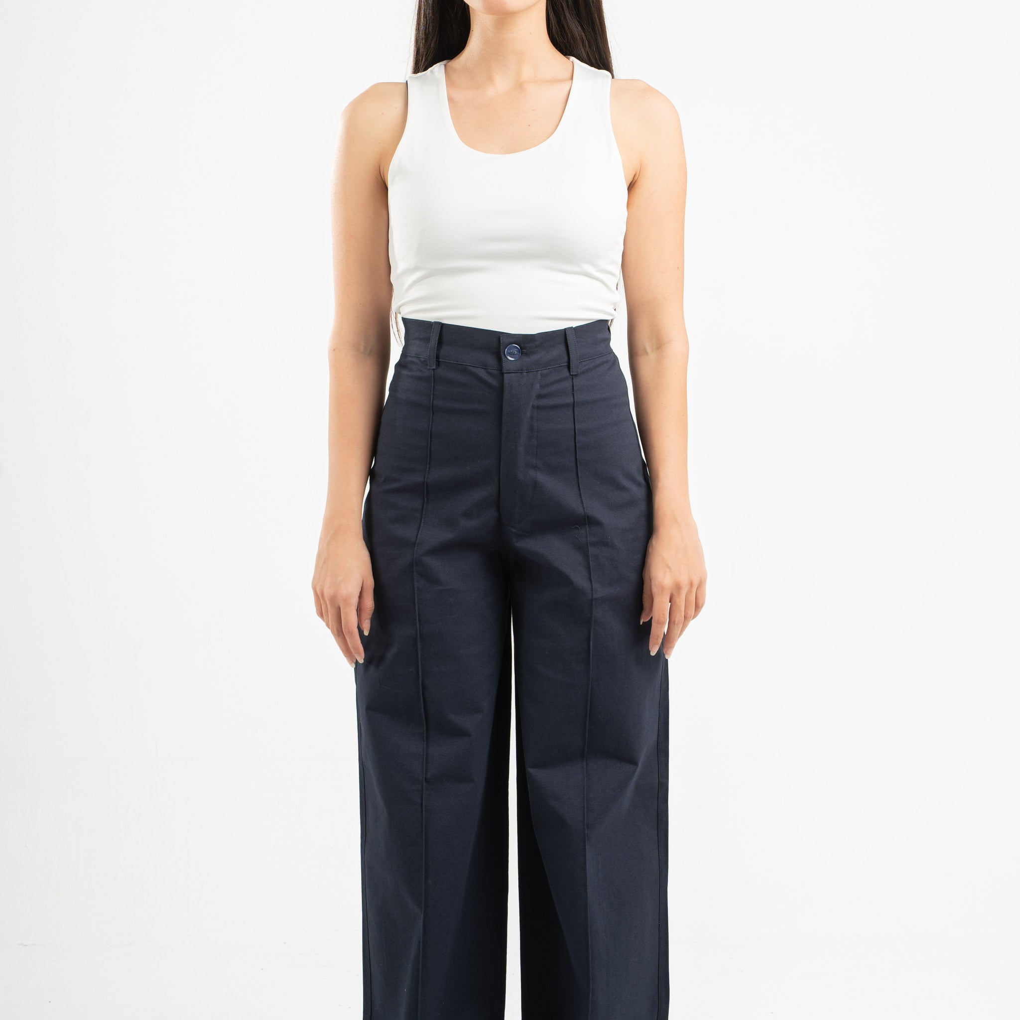 NAVY BLUE CLEAN CUT WIDE-LEG PANTS
