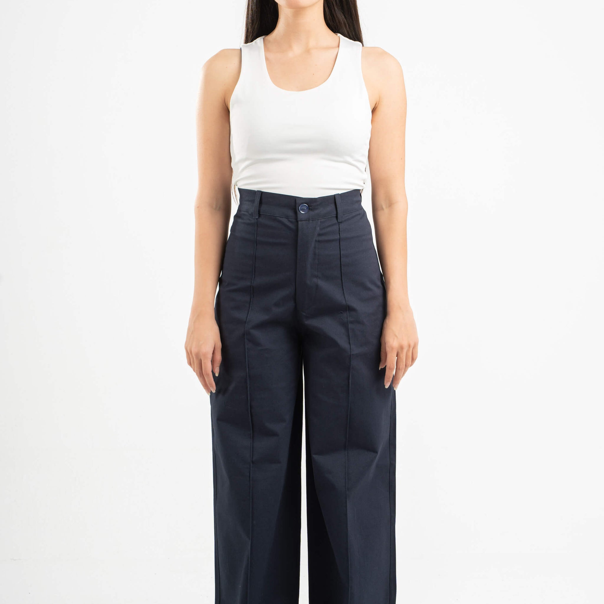 NAVY BLUE CLEAN CUT WIDE-LEG PANTS