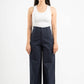 NAVY BLUE CLEAN CUT WIDE-LEG PANTS