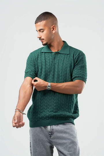 DARK GREEN HEX TWIST POLO